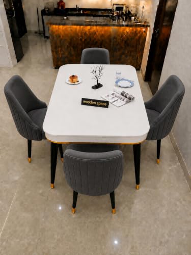 Image of WOODEN SPACE 4 Seater Wooden Dining Table Set | Urban Marble Top Dining Table with Chairs for Dining Room & Kitchen (Modern Infinity Dark Grey) (54 x 36 x 30 inch)