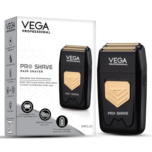 Image of VEGA PROFESSIONAL Pro Shave Hair Shaver for Salon Professionals, Barbers and Salon-Like Shave at Home With Gold Titanium Foil & 210 Mins Runtime, (VPPFS-01)