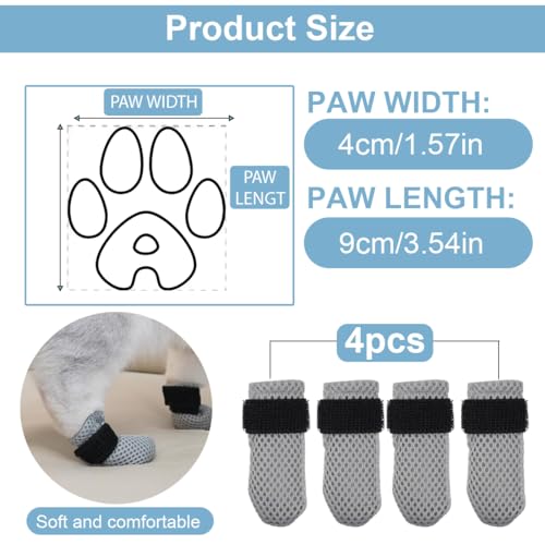 JEYORZY 4 Stück verstellbare Katzenschuhe aus Netzstoff, Atmungsaktiv Katzenpfotenschutz, Katzenstiefel zum Baden von Haustieren, Schneiden von Nägeln, Überprüfen-Grau-M