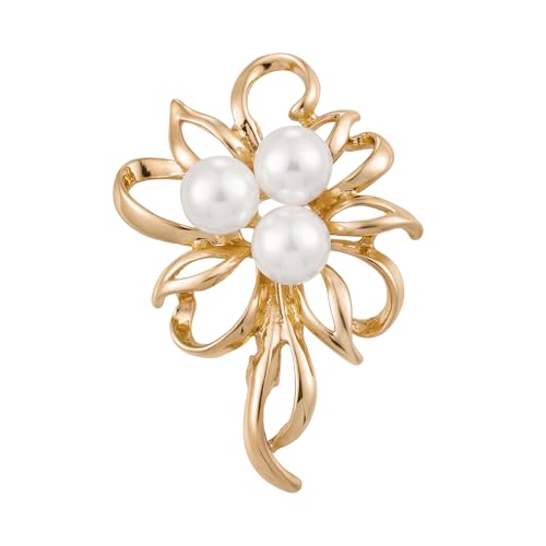 HAISWET Flower Simulated Pearl Elegant Brooch Pins Jewelry Wedding(Gold Color)
