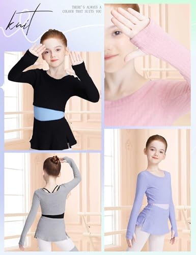 Image of Knit Crop Girls Dance Sweater and Pull on Ballet Skirts Set Athletic Ballet Warm up for Training