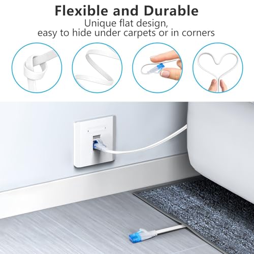 Ercielook Ethernet Cable 100 ft High Speed, Cat 6 Flat Network Cable with Rj45 Connectors, Long LAN Cable with Clips - White 30 M - Image 5