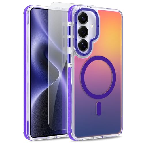 Image of Magnetic Case for Samsung Galaxy S26 Plus [Compatible with Magsafe] [Cute Fashion Fluorescent Design] [1 Screen Protector] Slim Translucent Matte Case for Galaxy S26 Plus 6.7 inch, Purple
