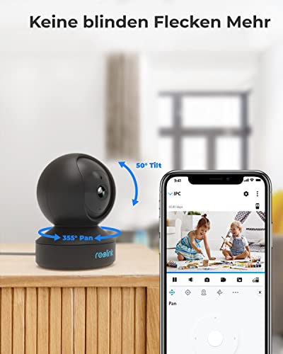 Reolink WLAN Überwachungskamera Innen, 2K 3MP Hund Haustier Kamera Babyphone, 355° Schwenk&50°Neigung, IR-Nachtsicht, 2-Wege-Audio, Baby Monitor mit Personen-/Haustiererkennung, E1 Schwarz 6