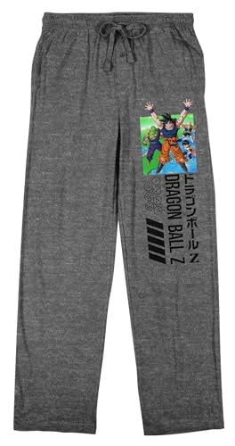 Dragon Ball Z Action Characters and Kanji Title Men's Heather Gray Sleep Pajama Pants