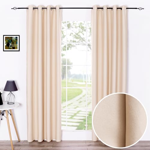 BOD HOME, Cortinas Opacas de Salón, 2 Piezas, 140 x 260 cm, Aislantes Frio y Calor, Cortinas con Ojales, Cortinas para Dormitorio, Modernas y Resistentes, Decoración para Hogar, Crema