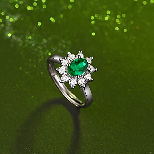 Valentines Day Ring Gifts For Women Cacestone Sterling Silver Gemstone 1 Carat 5X7Mm Created Emerald May Birthstone Oval Engagement Ring Classic Statement Rings Princess Diana Ring For Women Her Adjustable Size #TOP1