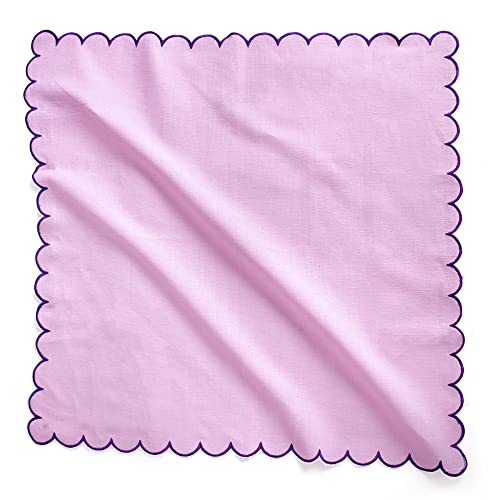 Image of Scallop Cloth Napkins 20x20 Inches Size Set of 6, Roti Cloth Cotton Linen Fabric Embroidered Pink Table Napkins Good Absorbency for Farmhouse, Home, Kitchen, Wedding Parties (Pastel Pink)