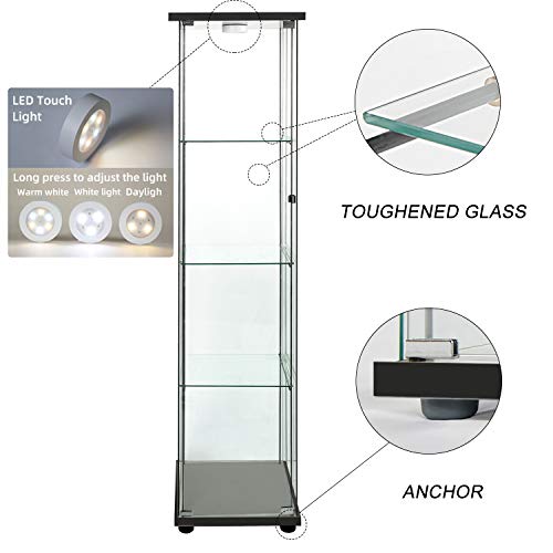 FANYUSHOW Glass-Door Cabinet, 4-Shelf Curio Cabinet,Black - Thumbnail 2