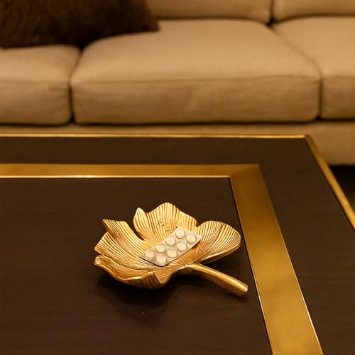 Image of MARKET 99 Golden Embossed Aluminium Platter | Glossy Decorative Tray for Table Decor & Festive Styling | Elegant Designer Centre Display Dish for Diwali, Weddings, Housewarming & Gifting