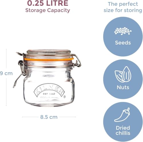 Image of Kilner Premium 250ml Airtight Leakproof Square Glass Jar with Clip Top Lid or Spices, Sauces, Chutneys, Baby Food, Honey, Ghee | Kitchen Storage Reusable BPA Free Glass Container