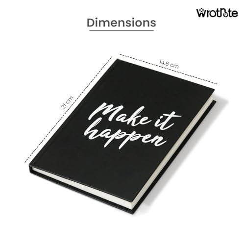 Image of A5 Hard Cover Diary, 160 Pages Ruled Notebook, 90 GSM Natural Shade Paper, Stylish Journal Diary for Women, Men, Students, and Office Use, Black Solid (Make It Happen)