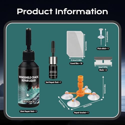 Windscreen Repair Kit, Car Windshield Crack Repair Kits, Nano Glass Repair Liquid for Cracks & Chips, Cracks Gone Glass Remover Fluid for Quick Fix Windshields, Windows, Mirrors — view 6