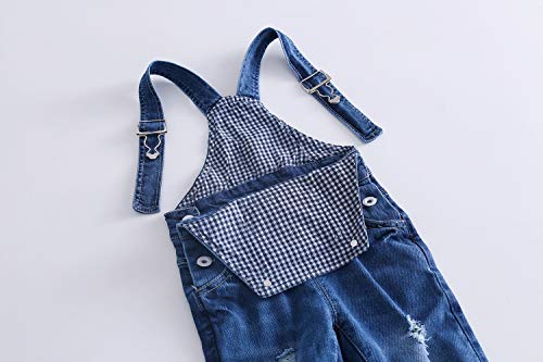 Image of KIDSCOOL Toddler Baby Denim Overalls Ripped Holes Jean Bib Romper Jumpsuit