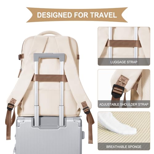 Image of coowoz Travel Backpack For Women Men,Carry On Backpack,Hiking Backpack Outdoor Sports Rucksack Casual Daypack travel essentials(Beige Brown)