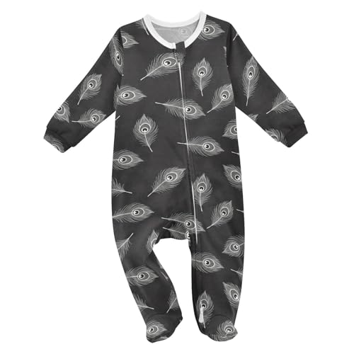 Emelivor Feathers Black Newborn Baby One-Piece Sleepers Infant Footed Pjs with Zipper for Boys Girls Kids