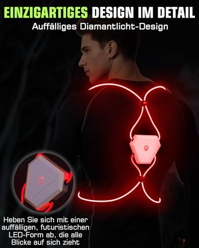 Zacro Lauflampe Joggen, Brustlicht, LED-Laufweste Fahrrad Reflektorweste Warnweste Wiederaufladbare USB Lauflampe, Hohe Sichtbarkeit Leuchtweste Lauflicht für Nächtliches Laufen Wandern oder Radfahren