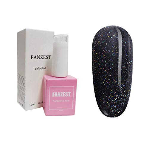 FANZEST Black Glitter Gel Nail Polish UV Gel No Chip Soak Off Nail Gel Polish Manicure Pedicure (Starry Sky)