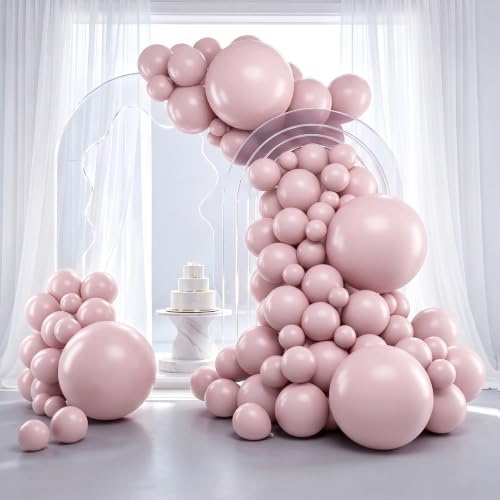 Image of RUBFAC Dusty Pink Balloons 129pcs Different Sizes Pack of 18 12 10 5 Inch, Latex Boho Blush Pink Balloon Garland Arch Kit for Baby Shower Engagement Bachelorette Wedding Birthday Party Decorations