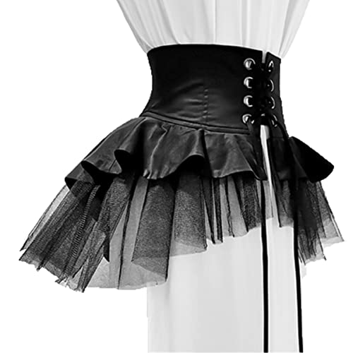 BPURB Steampunk Viktorianisch Rüschen Tutu Tüll Rock für Damen Taillengürtel Korsett Kostüm Petticoat Unterrock Pirat Cosplay Halloween Kleid