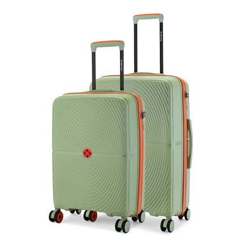 Image of Nasher Miles Bali Hard-Sided Polypropylene Luggage Set of 2 | 55cm & 65cm | 8 Wheels Small & Medium Trolley Bag for Travel | Suitcase (Olive Green)