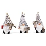 Transpac Birch Gnome with Sign Classic White and Tan 3.25 Inch Resin Hanging Ornament Set of 3