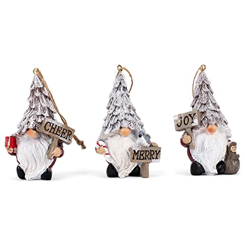 Transpac Birch Gnome With Sign Classic White And Tan 3.25 Inch Resin Hanging Ornament Set Of 3 #TOP16