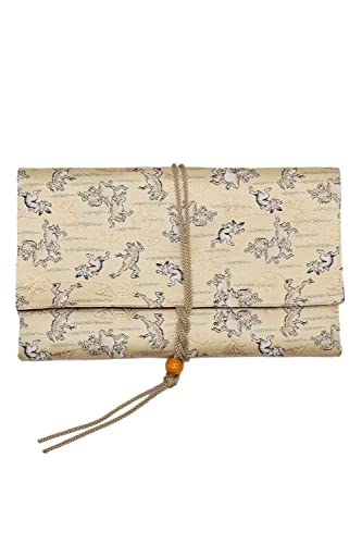 金襴 西陣織 御朱印帳入れ 御朱印帳袋 御朱印帳ケース 御朱印帳カバー 紐 日本製 大判サイズ (鳥獣戯画 ゴールド)