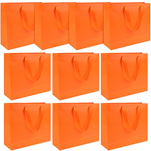 20 Stück orangefarbene Papier-Geschenktüten, breiter Griff, Karton-Papiertüten, für alle Anlässe, robuste Einkaufstaschen, zum Mitnehmen von Taschentüchern, 30x9.9x25 cm