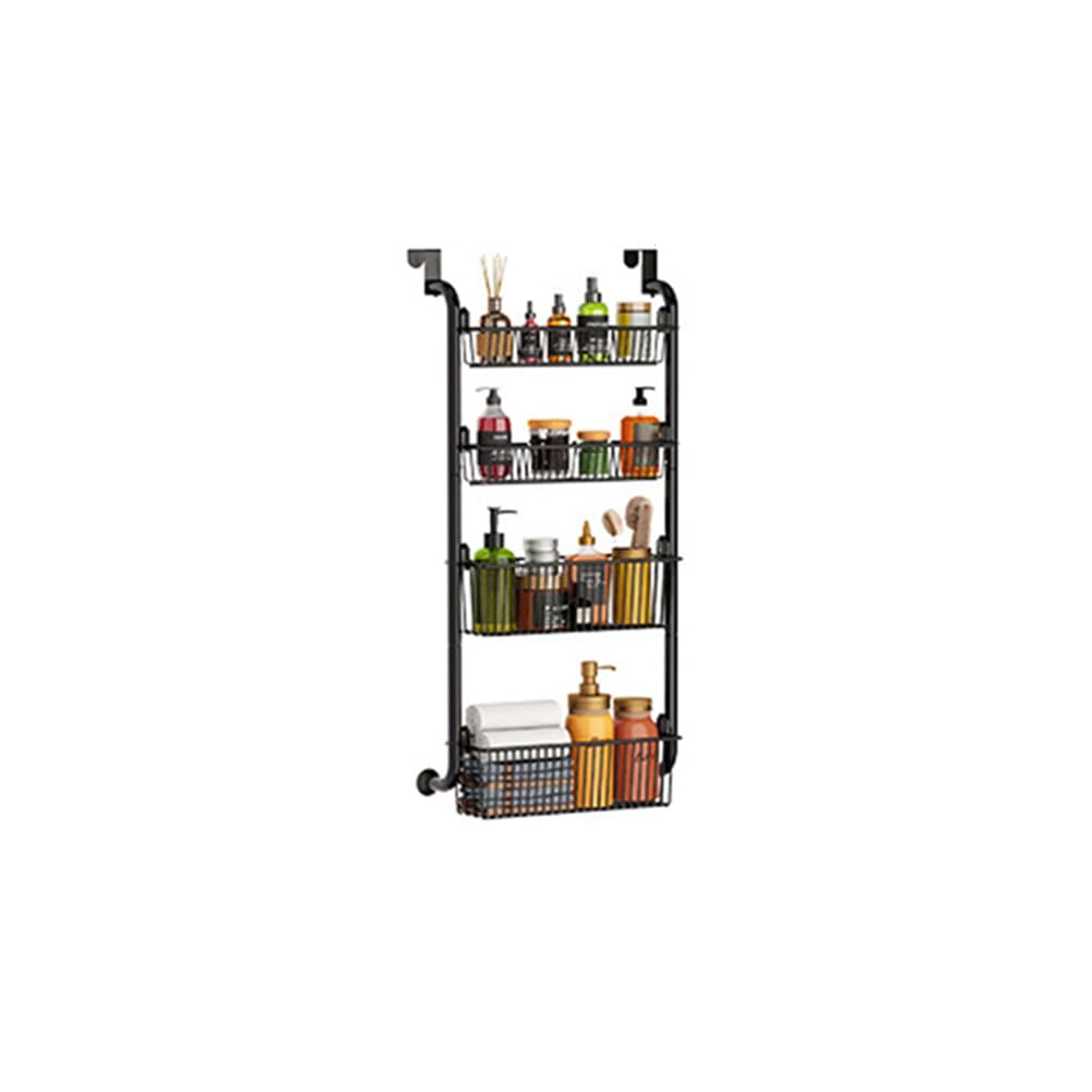 Glorlliant 4 Layers Black Over The Door Pantry Organizer, 4-Tier Over Door Spice Rack, Metal Hanging Spice Organiser With Adjustable Baskets, Pantry Organizers And Storage For Home Kitchen Laundry Room Bathroom