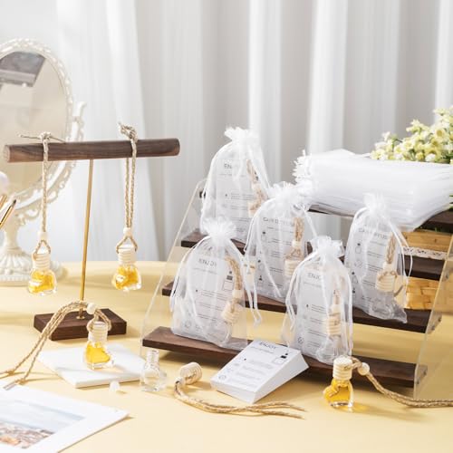 Image of Boao 25 Sets Hanging Car Air Freshener Diffuser Bottles Empty Bulk with Car Diffuser Instruction Cards Organza Bags Glass Refillable Essential Oil Fragrance Aromatherapy Pendant (Heart,Clear)