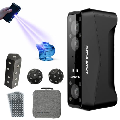 EINSTAR Rockit Wireless 3D Handheld Scanner with Tracker Accessories, Dual Light Source, 38 Blue Laser Lines, 7 Parallel Laser Lines, 0.05mm HD Resolution, Hybrid Alignment, IR VCSEL Scanning Outdoor