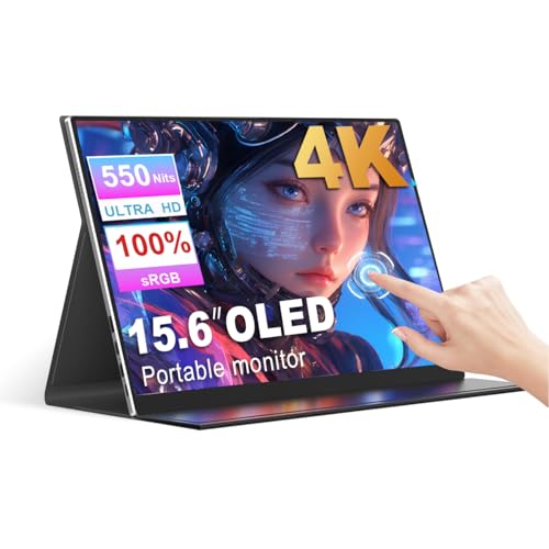 Image of 15.6 inch Portable Monitor Touchscreen 4K OLED 3840X2160 100000:1 10-Point Touch Screen Gaming Monitor, with Protective Cover, HDMI USB C Travel Monitors for Computer, Mini PC, PS5 /4