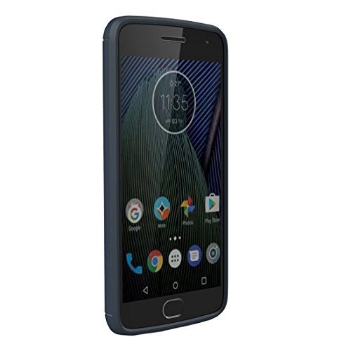 Coque Moto G5 Plus antichoc en TPU bleu texture carbone