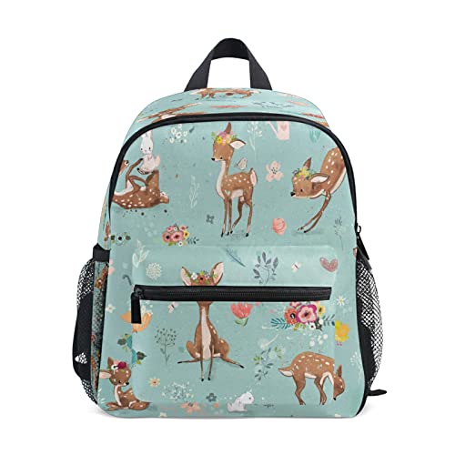 ALAZA Flower Deer Rabbit Kids Toddler Backpack Schoolbag for Boys Girls Ages 3-8