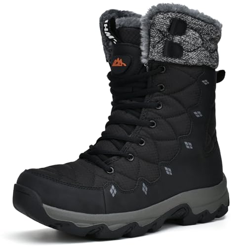 TRAILBLITZ Men's Winter Snow Boots Water Resistant Slip Resistant Warm Outdoor Lightweight Comfortable Durable 9.1 IN Height Hiking Shoes (10 Men, Black)