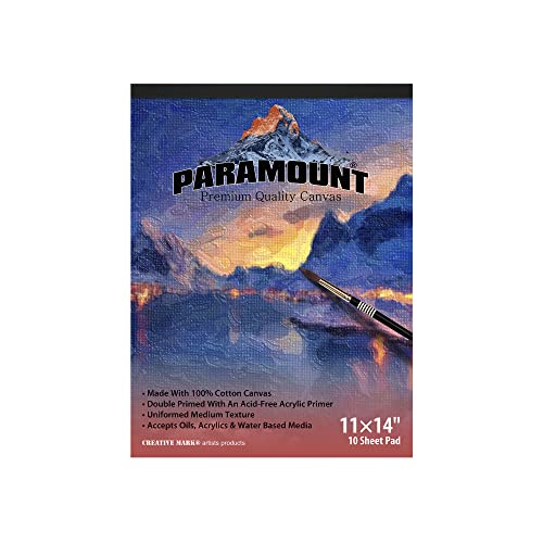 Paramount Universal Primed Premium Cotton Canvas 10 Sheet Pads - Universal Double Primed Cotton Canvas Pads For Students, Drawing, Painting, Travel, & More! - [White - 11" X 14"] #TOP19