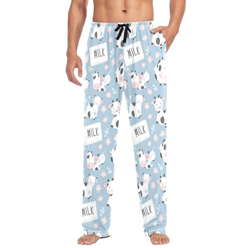 Cute Milk Cow (3) Men's Pajamas Pants Cotton Sleep Bottoms Pants Lounge Sleepwear - S