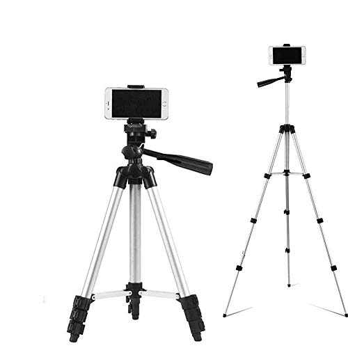 Tripé Portátil HM3110A com Cabeça 3 Vias 360° de 1 Metro com Suporte Celular (Prata)