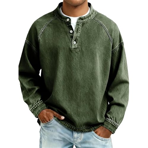 T-shirt Henley manches longues anti-transpiration et confortable style vintage