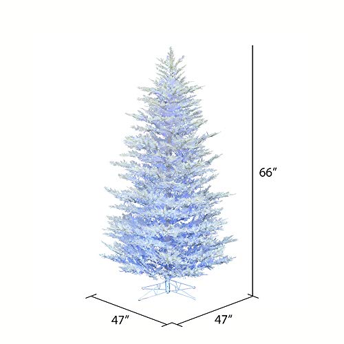 Vickerman 5.5' X 47" Flocked Cedar Pine Artificial Christmas Tree, Low Voltage Led Pure White And Blue Wide Angle 3Mm Twinkle Lights- Snow Covered Faux Tree - Seasonal Indoor Home Decor #TOP22