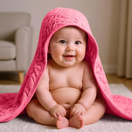 Image of VitalCozy 12 Pcs Baby Muslin Hooded Bath Towels and Washcloths, Muslin Hooded Baby Towels Absorbent Blankets for Gift Newborn Infant Shower (Vibrant Colors)