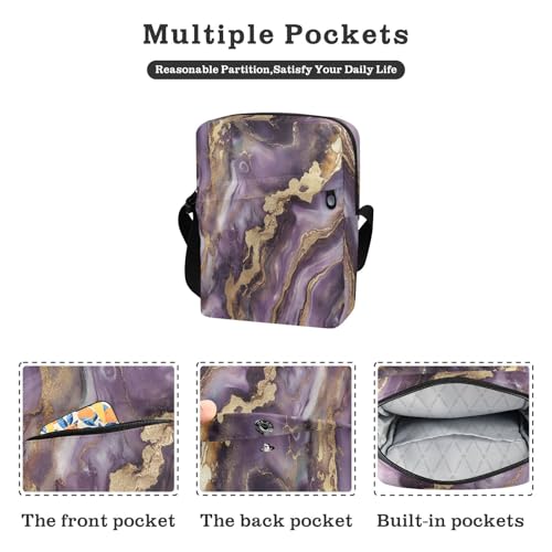 messenger bag for women cross body bag for woman Shoulder Handbag For Travel Adjustable Strap for Outdoor Daily Outdoor Daily- Purple and Gold Marble Texture2