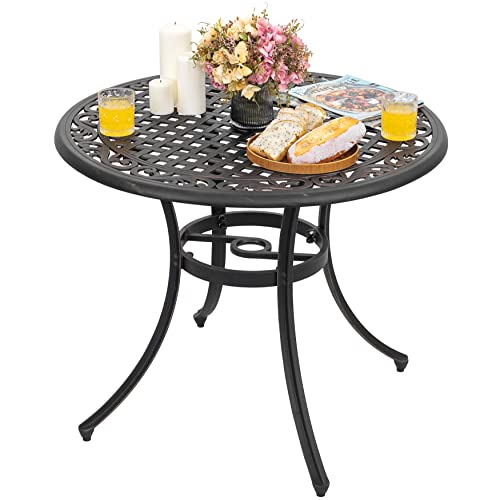 Nuu Garden 36 Inch Round Bistro Table With Umbrella Hole, Outdoor All Weather Patio Dining Table In Floral Patterns, Black With Antique Bronze At The Edge #TOP26