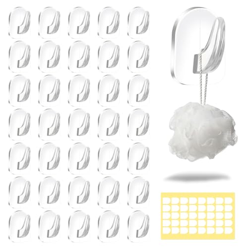 Neerow 40 Stück Klebehaken Transparent Haken Selbstklebend Wandhaken Klein Ohne Bohren Klebehaken Durchsichtig mit Aufkleber für Küche Bad Fenster Toilette Türwand (500g Max)