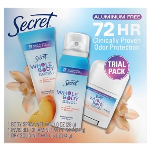 Secret Whole Body Deodorant Stick, Spray & Cream Travel Size Regimen Pack for Women, Peach & Vanilla Blossom Scent, Aluminum Free Deodorant, 72 HR Odor Protection, 0.5 oz, 1.0 oz, 0.8 oz - image 1