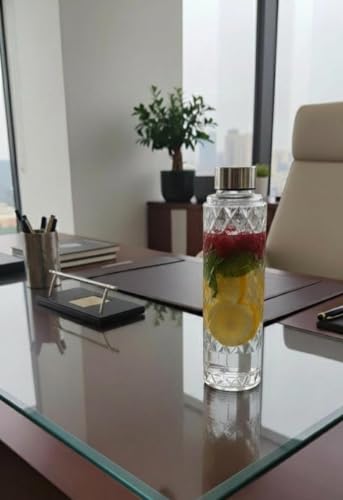 Image of Crystal Diamond Cut Glass Water Bottle with Stainless Steel Lid, Clear, Transparent, Water Bottles, Kids' School Water Bottles, Lab Weighing Bottles