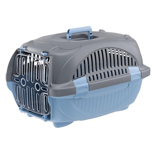 Ferplast Trasportino Gatto RIDER, Trasportino Cane Taglia Piccola, Cani e Gatti fino a 7 Kg, Porta Trasparente Antiurto, Fessure di aerazione, Trasportino Rigido, 34 x 50,7 x h 30 cm, Azzurro