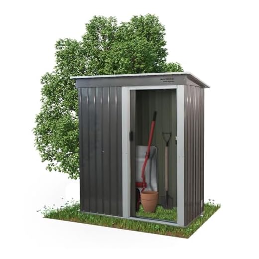 Mobiclinic®, Casetta da Giardino, Con Porta Scorrevole, 150 x 75 x 181 cm, Armadio da Esterno, Lucchettabile, Nomi, Tetto spiovente, 1.4 m², Custodia Sicura, Resistente, Grigio