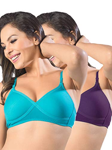 Image of SONARI Womens Non Padded Regular Cotton Bra | Wire-Free, Medium Coverage, Sewn-in Bump for Natural Lift, Polycotton Blend Fabric, Hook & Eye Closure, Adjustable Straps - Violet
